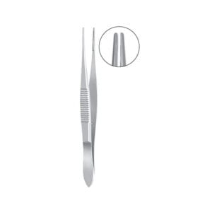 Bonaccolto Conjunctiva Forceps, longitudinally serrated jaws, with cross serrations at tips, 1.2mm wide